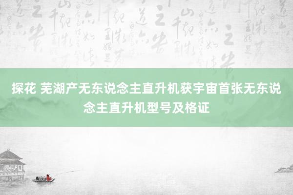 探花 芜湖产无东说念主直升机获宇宙首张无东说念主直升机型号及格证
